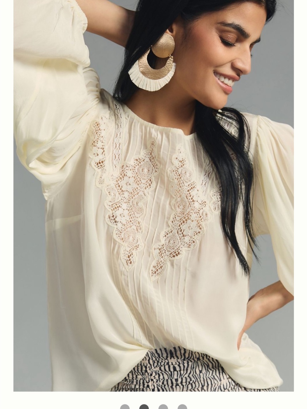FARM Rio Ivory Lace Pintuck Peasant Blouse